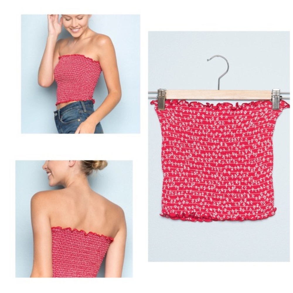 Brandy Melville/John Galt Red Cleo Floral Tube Top